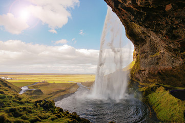 Great waterfall Skogafoss in south of Iceland near the town of Skogar. Iceland
