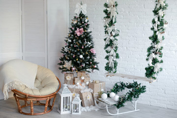 Christmas gifts under a fir-tree. It can be used as a background