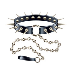 Collar with spikes on chain isolated vector