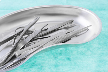 surgical instruments on operation table