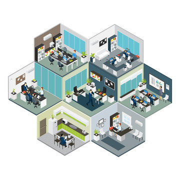 Isometric Office Different Floors Composition