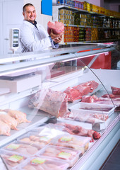 staff selling halal meat