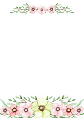 Floral Frame with Watercolor Little Green and Pink Flowers