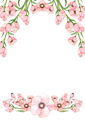 Card Template with Watercolor Light Pink Flowers