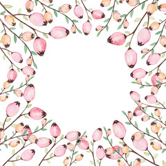 Gentle Frame with Watercolor Pink and Yellow Berries