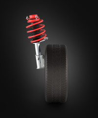 suspension of the car with wheel solated on black background 3d