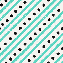 Hand drawn seamless pattern in green and black on cream background.