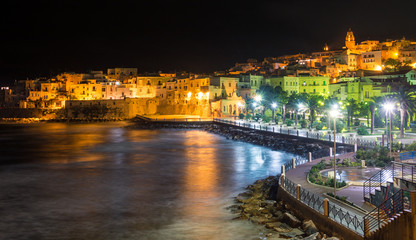 Scenic view of Vieste at night, Foggia Province, Puglia (Italy)