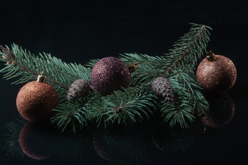 Christmas decorations on a black background © amadeusz