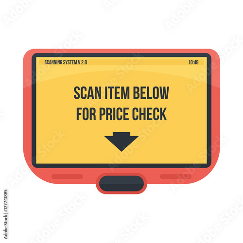 "Flat design price checker or barcode scanner icon isolated on white
