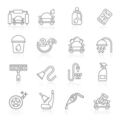 Line car wash objects and icons - vector icon set