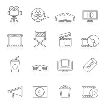 Line movie and cinema icons - vector icon set