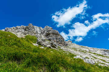Low angle view of peaceful mountain scenery