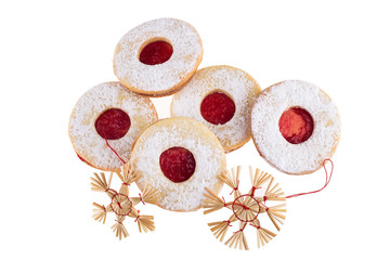 Homemade Christmas sweets and straw decoration.