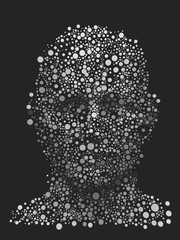 Abstract 3d rendering of face with black and white circles