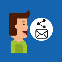 cartoon man tablet email message sharing vector illustration eps 10