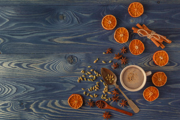 Traditional Xmas frame with spices and assorted nuts decorated w