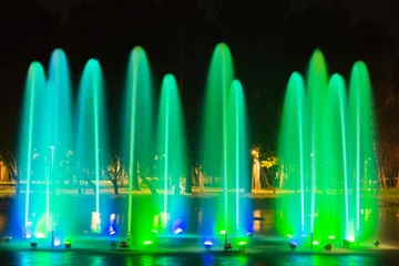 Photo sur Plexiglas Fontaine colorful fountain in evening park