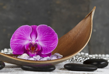life balance concept with orchid and hot stones