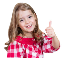 Chil girl sign ok thumb up isolated.