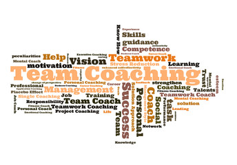 Obraz premium Team Coaching word cloud shaped as a arrow