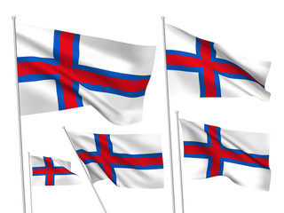 Faroe Islands vector flags. A set of 5 wavy 3D flags created using gradient meshes