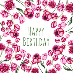 Happy Birthday Greeting Card with Pink Flowers