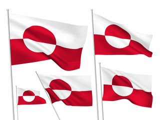 Greenland vector flags. A set of 5 wavy 3D flags created using gradient meshes