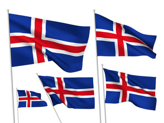 Fototapeta premium Iceland vector flags. A set of 5 wavy 3D flags created using gradient meshes
