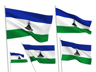 Lesotho vector flags. A set of 5 wavy 3D flags created using gradient meshes