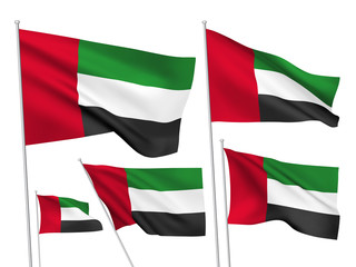 United Arab Emirates vector flags. A set of 5 wavy 3D flags created using gradient meshes