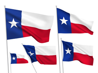 USA Texas vector flags. A set of 5 wavy 3D flags created using gradient meshes