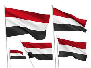 Yemen vector flags. A set of 5 wavy 3D flags created using gradient meshes