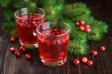 Glasses of fresh cranberry drink.