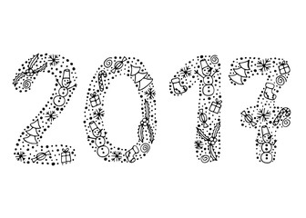Happy New Year 2017 calendar cover with snowman, gift, candy
