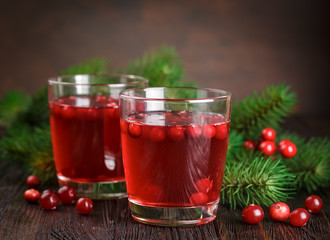 Glasses of fresh cranberry drink.