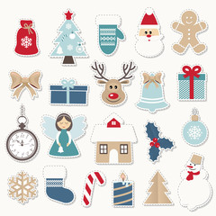 Christmas and new year festive stickers set.
