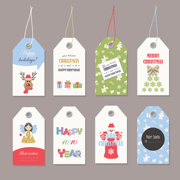 Cute Christmas labels set with glitter.