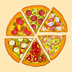 Delicious pizza. Six kinds.