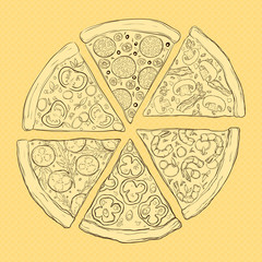 Delicious pizza. Six kinds.