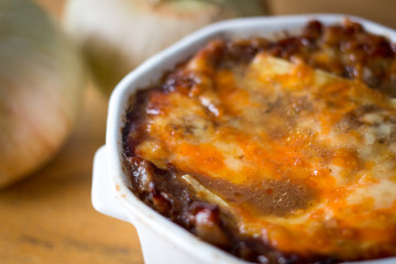 French onion soup close up 