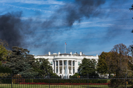 Washington DC White House Monument Black Smoke House Fire Blue S