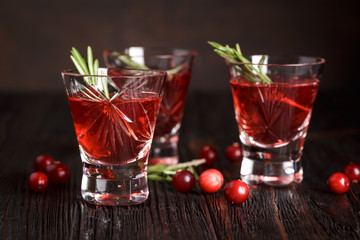 Glasses of fresh cranberry drink.