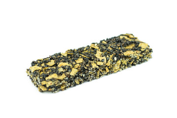 Healthy cereal bar with black sesame isolated on white backgroun