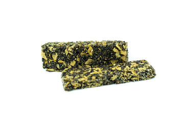 Healthy cereal bar with black sesame isolated on white backgroun