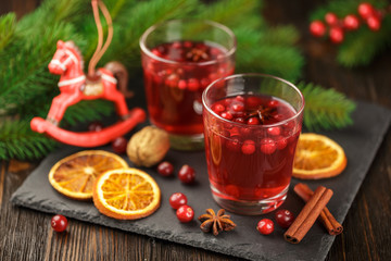 Glasses of fresh cranberry drink.