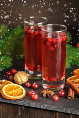 Glasses of fresh cranberry drink.