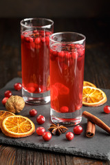 Glasses of fresh cranberry drink.