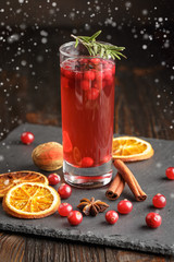 Glasses of fresh cranberry drink.
