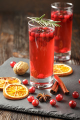 Glasses of fresh cranberry drink.